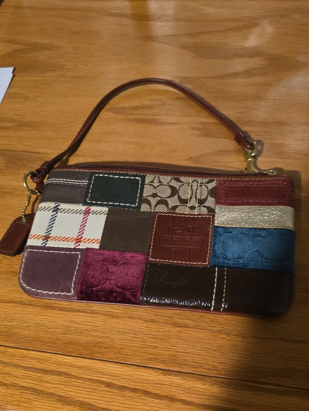 Vintage COACH Signature Holiday Patchwork Wristlet Mixed Leather